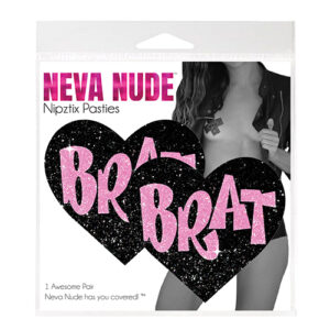 Neva Nude Brat Glitter Heart Pasties - Black/Pink O/S