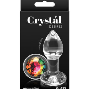 Crystal Desires Glass Round Gem Butt Plug Small - Rainbow