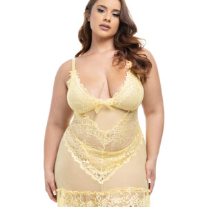 Valentine Lacey Babydoll w/G-String - Pale Banana 1X/2X