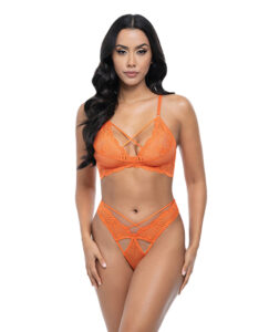 Amina Scallop Lace & Mesh Bralette w/Panty 2 pc Set - Dragon Fire Orange L/XL
