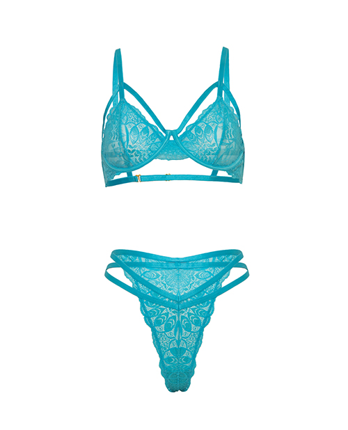 Raya Lace Underwire Bra w/Panty 2 pc Set - Beach Blue L/XL - Image 4