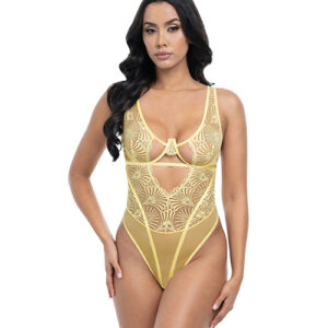 Tiana Scallop Lace & Mesh Underwire Teddy - Pale Banana L/XL