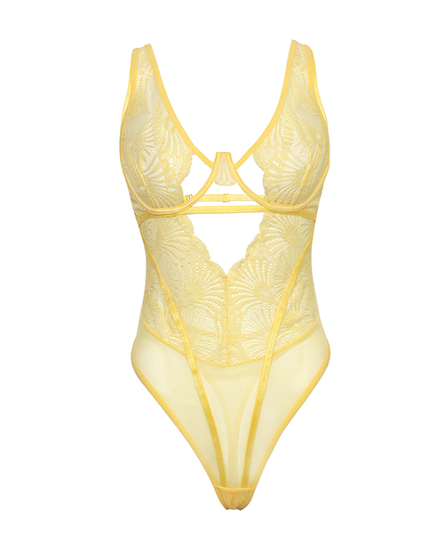 Tiana Scallop Lace & Mesh Underwire Teddy - Pale Banana L/XL - Image 4