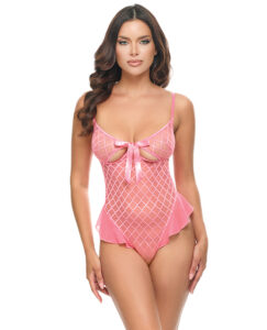 Aubrielle Diamond Mesh Underwire Teddy - Pink LG