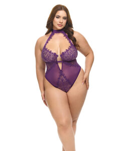 Kennedy Lace and Mesh Teddy - Purple 1X