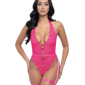 Kahlia Lace Halter Top Teddy - Pink Yarrow L/XL