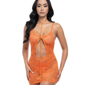 Presley Lace Babydoll w/G-String 2 pc Set - Dragon Fire Orange L/XL
