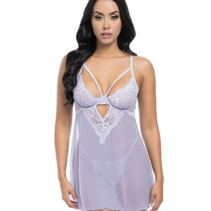 Elsie Lace & Mesh Underwire Babydoll w/G-String 2 pc Set - Brunnera Blue S/M