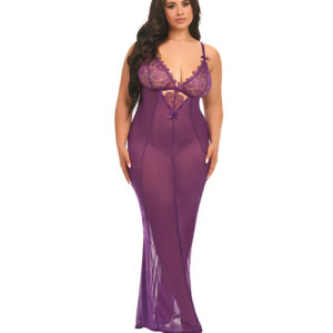 Katana Mesh & Eyelash Lace Gown - Purple 1X/2X