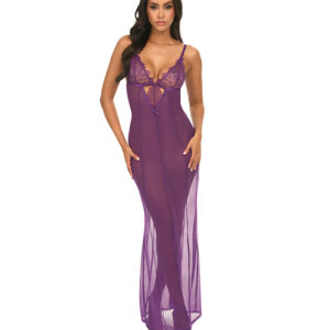 Katana Mesh & Eyelash Lace Gown - Purple S/M