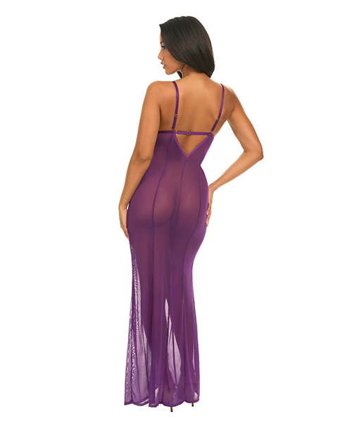 Katana Mesh & Eyelash Lace Gown - Purple S/M - Image 4