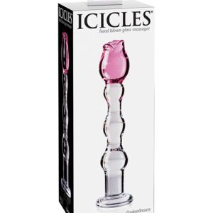 Icicles No. 12 Hand Blown Glass Massager - Clear w/Rose Tip