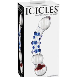 Icicles No. 18 Hand Blown Glass Massager - Clear w/Blue Knobs