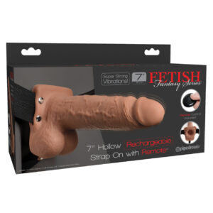 Fetish Fantasy Series 7" Hollow Rechargeable Strap On w/Remote - Tan
