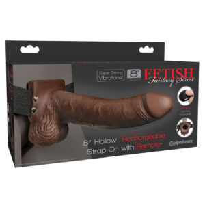 Fetish Fantasy Series 8" Hollow Rechargeable Strap On w/Remote - Brown