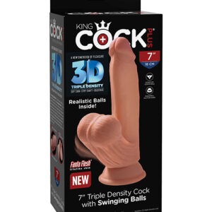 King Cock Plus 7" Triple Density Cock w/Swinging Balls - Tan