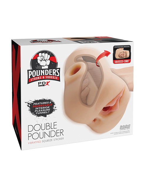 PDX Plus Double Pounder Vibrating Squeeze Stroker - Light