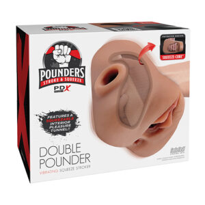 PDX Plus Double Pounder Vibrating Squeeze Stroker - Brown