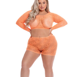 Pink Lipstick Leaf it to Me Long Sleeve Crop Top & Short Orange QN