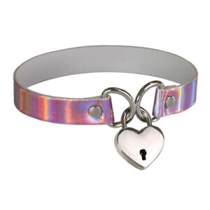 Plesur Heart Lock Collar - Holographic Pink