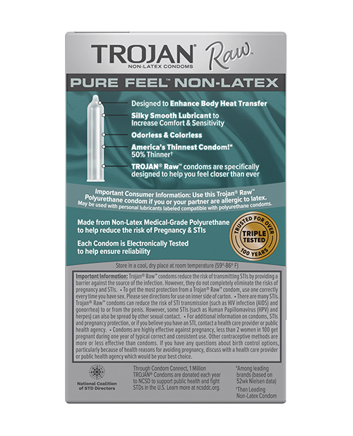 Trojan Raw Pure Feel Non-Latex Condoms - Pack of 10 - Image 2