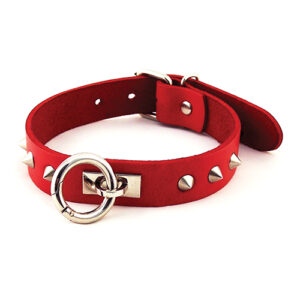 Rouge Leather O Ring Studded Collar - Red