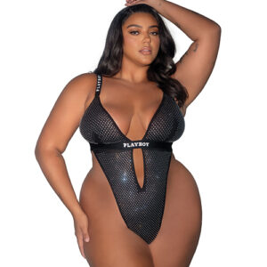 Playboy Disco Fever Rhinestone & Spandex Teddy - Black 1X