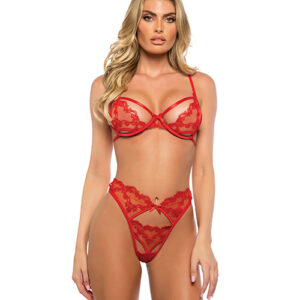 Baroque Heart Embroidered Lace 2 pc Set - Red LG