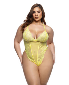 Kiss & Bloom Floral Eyelash Lace and Mesh Teddy - Yellow 1X