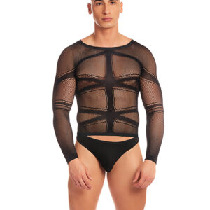 Rainbow Party Cam Boy Mesh 2 pc Set w/Thong - Black L/XL