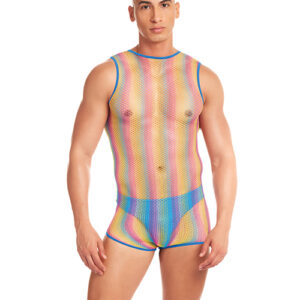 Rainbow Party Pride Star Mesh Singlet 2 pc Set w/Thong - Rainbow L/XL