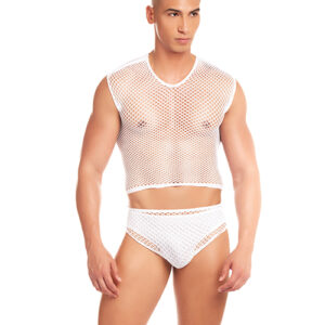 Rainbow Party Net-Flex Large Mesh 3 pc Set w/Thong - White L/XL