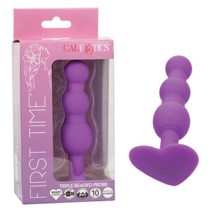 First Time Vibrating Triple Beaded Anal Probe - Purple