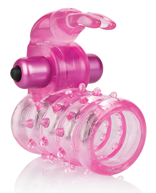 Basic Essentials Stretchy Vibrating Bunny Enhancer - Pink - Image 4