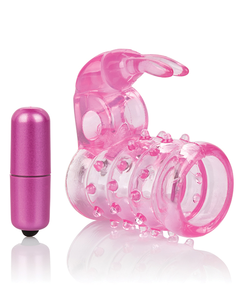 Basic Essentials Stretchy Vibrating Bunny Enhancer - Pink - Image 6
