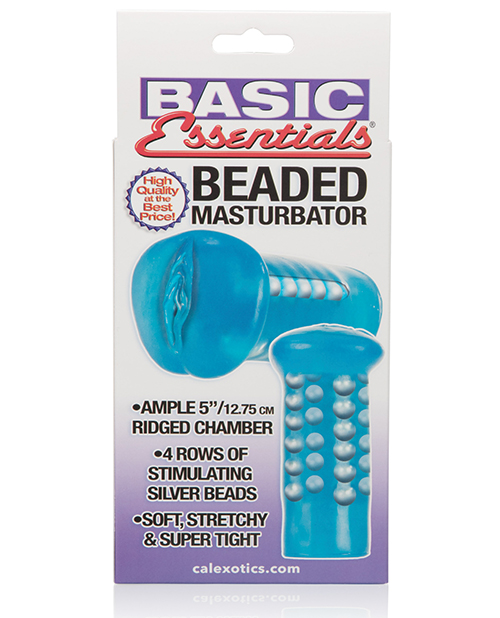Basic Essentials Beaded Masturbator - Blue - Image 3