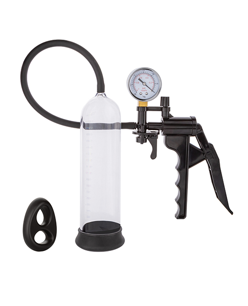 Peak Magnified Gauged Penis Pump System w/Cock & Ball Ring - Black - Image 2