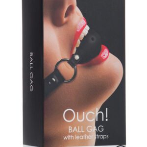 Shots Ouch Ball Gag w/Leather Straps - Black