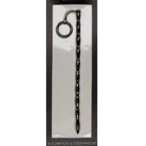 Shots Ouch Urethral Sounding Silicone Plug & Cock Ring Set - Black
