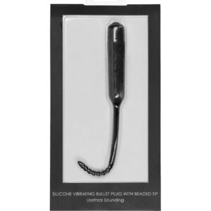Shots Ouch Urethral Sounding Silicone Vibrating Bullet Plug w/Beaded Tip - Black