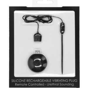 Shots Ouch Urethral Sounding Silicone Rechargeable & Remote Controlled Vibrating Plug - Black