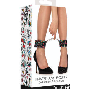 Shots Ouch Old School Tattoo Style Printed Ankle Cuffs- Black