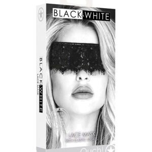 Shots Ouch Black & White Lace Mask w/Elastic Straps - Black