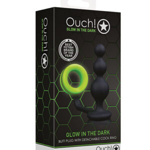 Shots Ouch Beads Butt Plug w/Cock Ring - Glow in the Dark