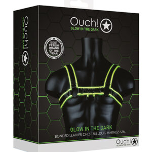 Shots Ouch Chest Bulldog Harness - Glow in the Dark S/M