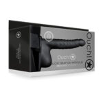 Shots Ouch 8" Ribbed Hollow Strap On w/Balls - Black