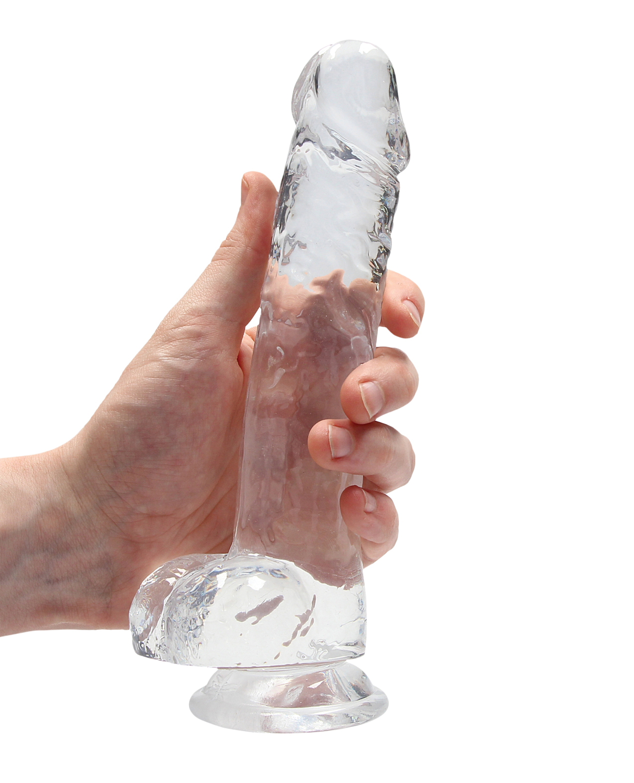 Shots RealRock Realistic Crystal Clear 8" Dildo w/Balls - Transparent Clear - Image 5