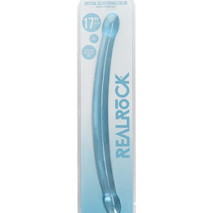 Shots RealRock Crystal Clear 17" Double Dildo - Blue