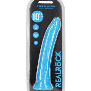 Shots RealRock 10" Slim Dildo Glow in the Dark - Neon Blue