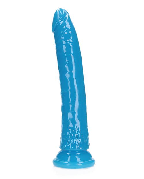 Shots RealRock 10" Slim Dildo Glow in the Dark - Neon Blue - Image 4